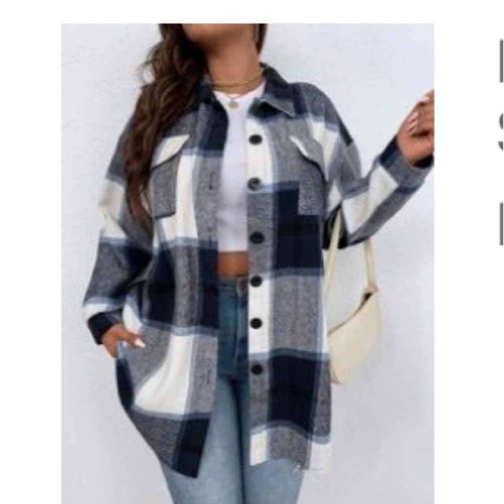Plaid Flap Pocket Drop Shoulder Coat